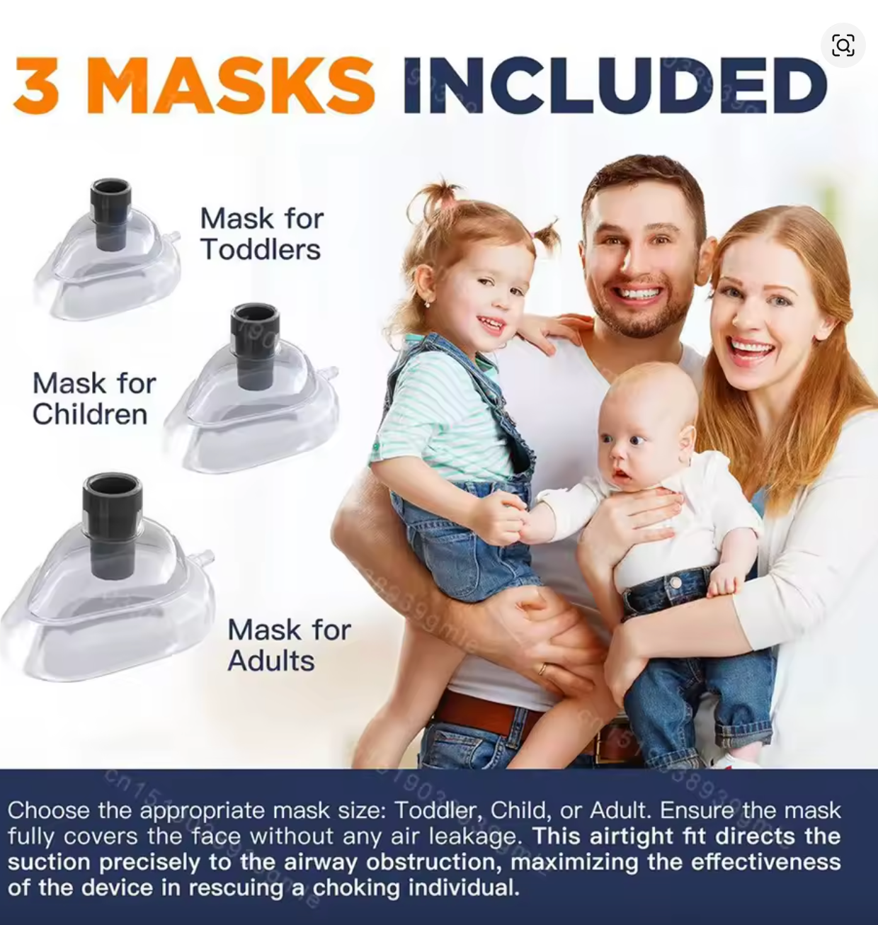 LifeSuction™ Anti-Choking Device – 3 Mask Set (Adult, Child &amp; Toddler